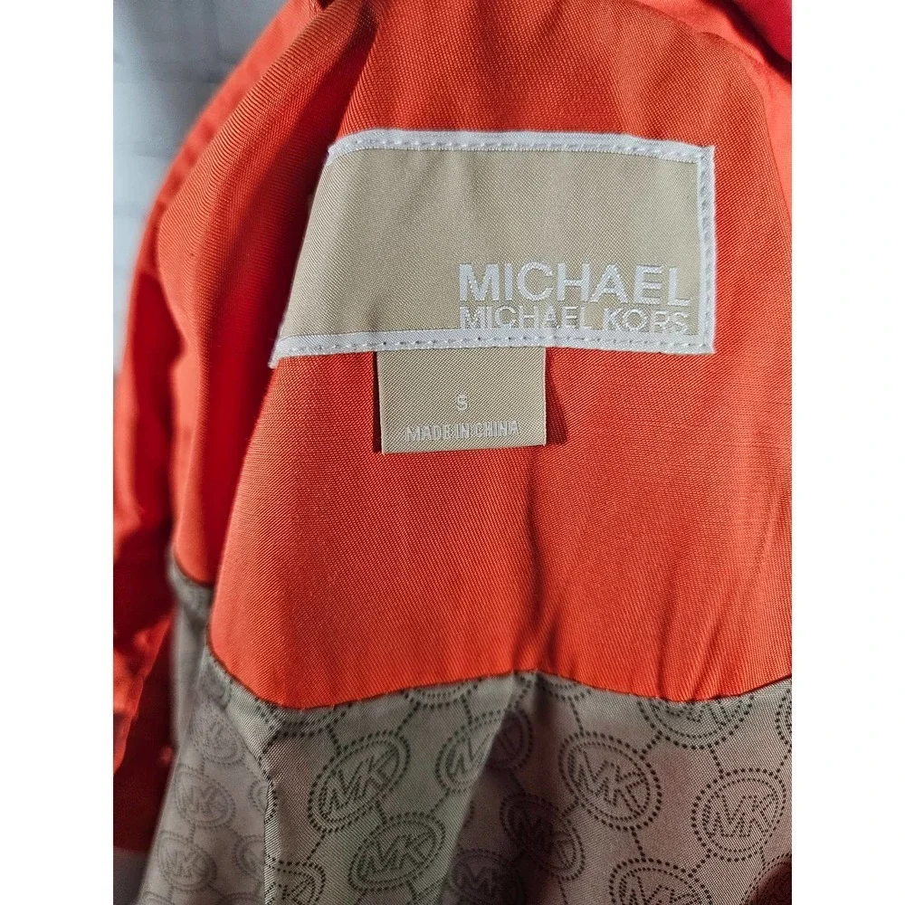 Michael Kors Women's‎ Orange Hooded Rain Coat Belted Gold Buttons Small